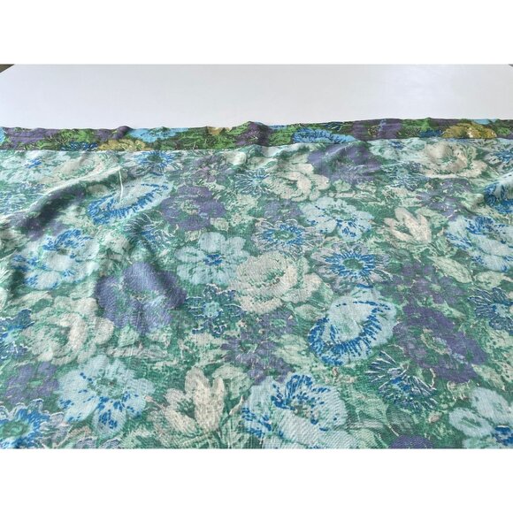 Vintage 60s curtain, large blue, green, purple flowers, floral single panel - Picture 5 of 10